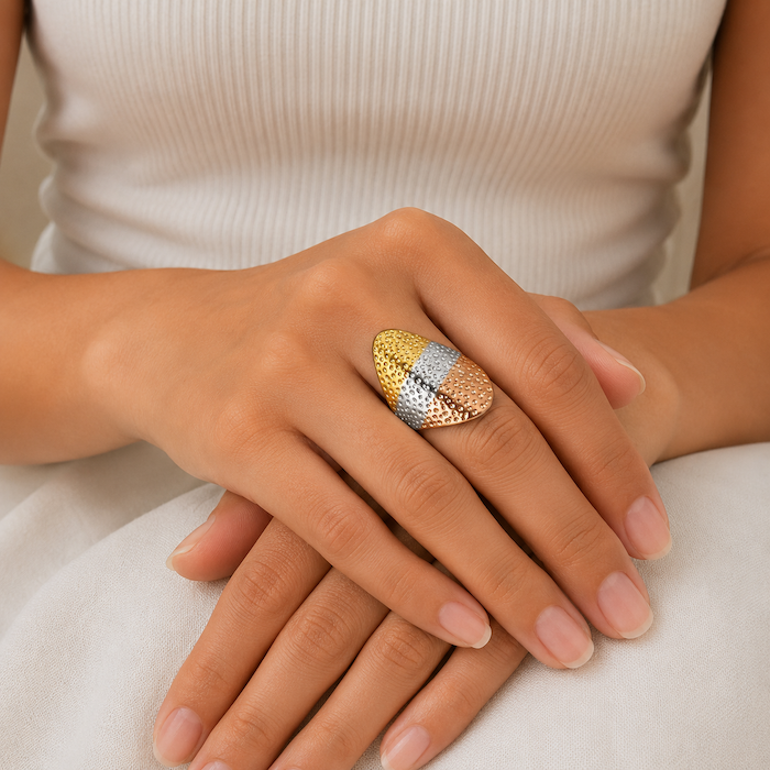 Lea Three tone Hammered Ring | Waterproof 18K Gold Size-7 Clearance