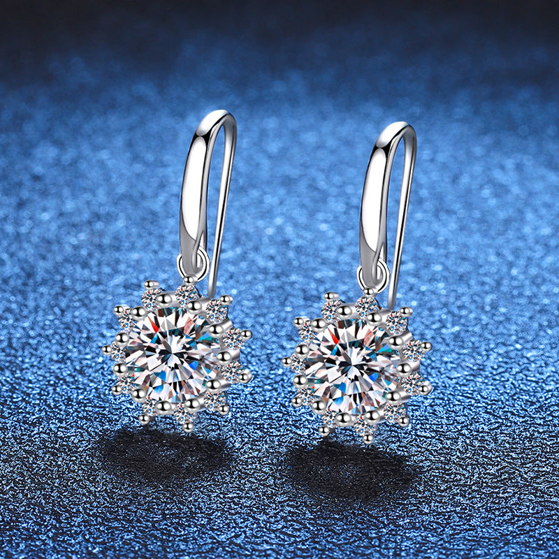 1 Carat Drop Earrings with Round Halo Drop, in Platinum Overlay Sterling Silver