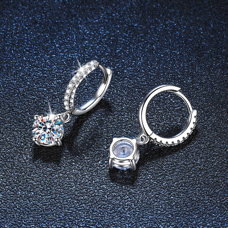 1 Carat Hoop Huggie Earrings with Solitaire Drop, in Platinum Overlay Sterling Silver