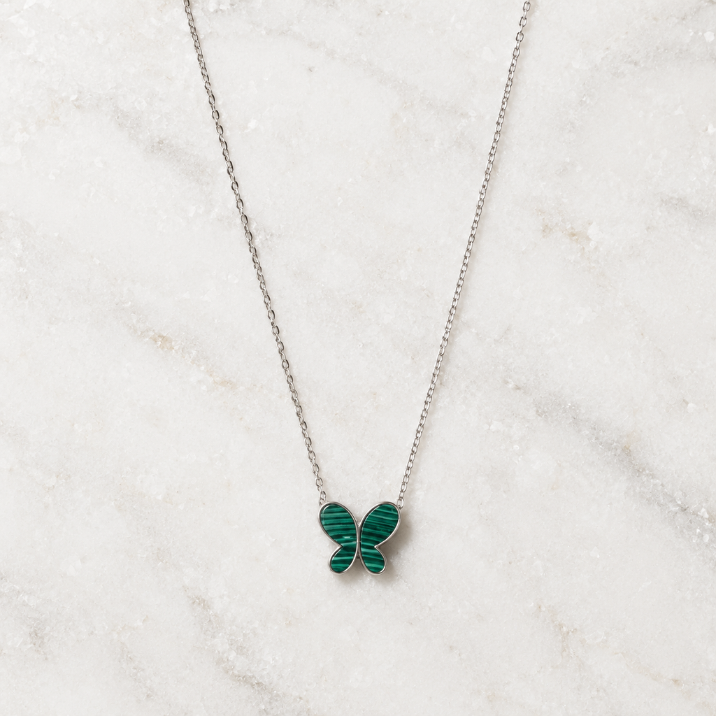 Mita Malachite Butterfly Necklace | Waterproof Silver