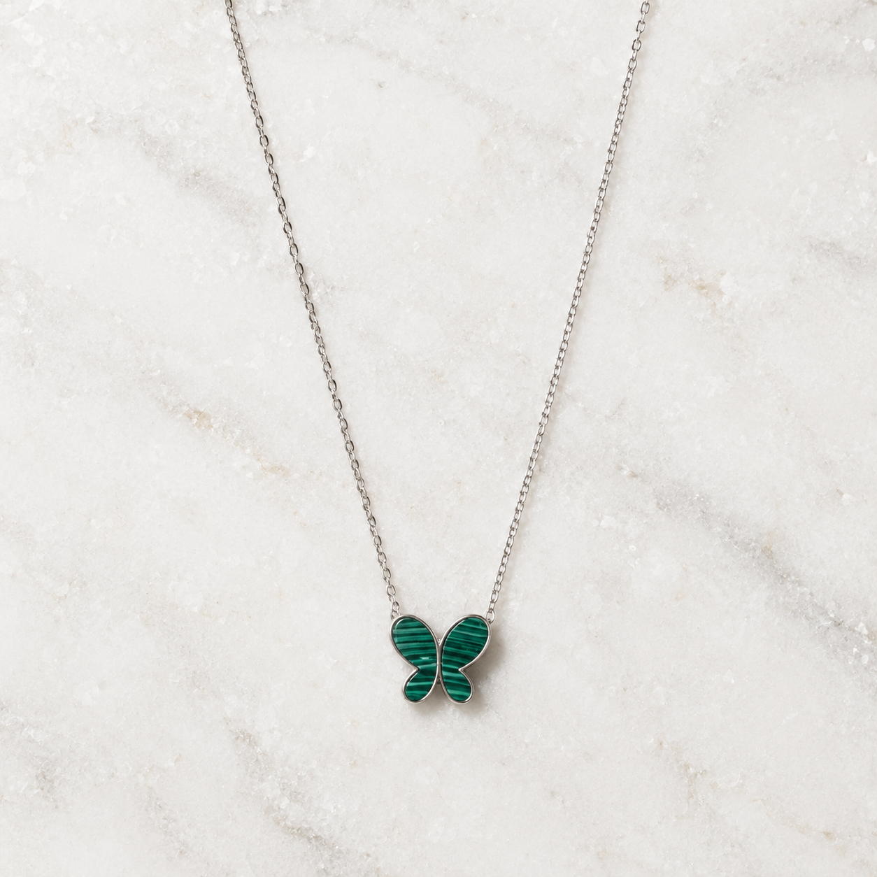 Mita Malachite Butterfly Necklace | Waterproof Silver