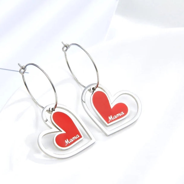 Meeya Mama Red Heart Hoops | Waterproof Silver
