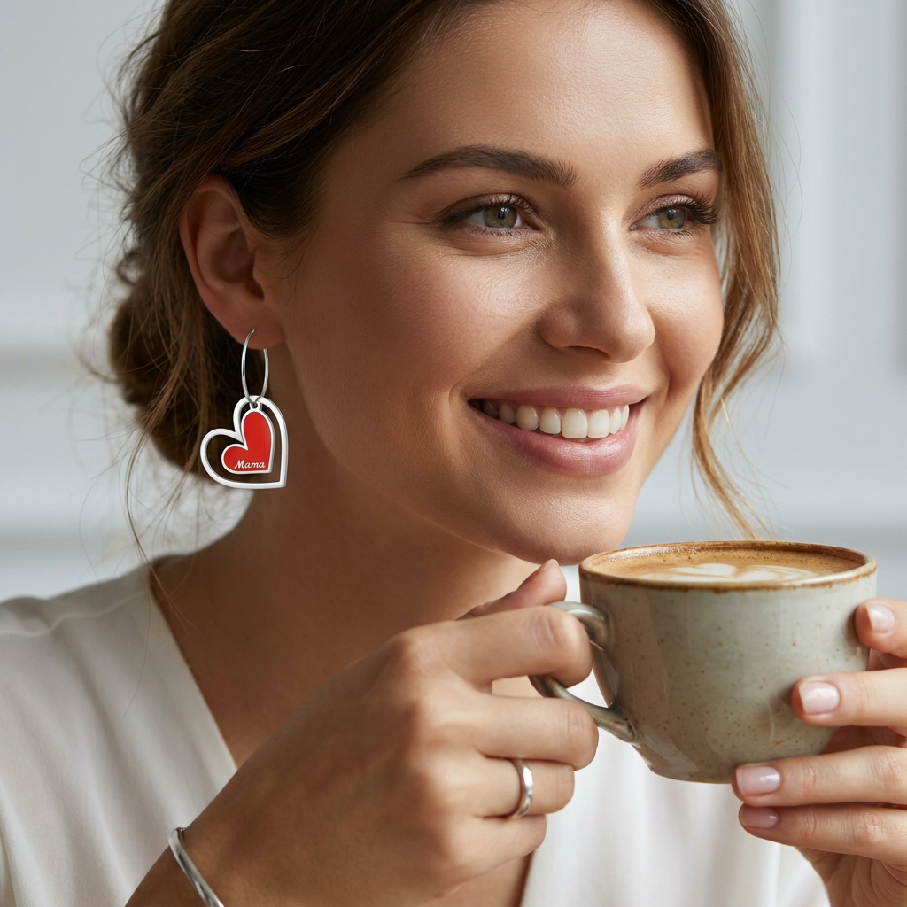 Meeya Mama Red Heart Hoops | Waterproof Silver
