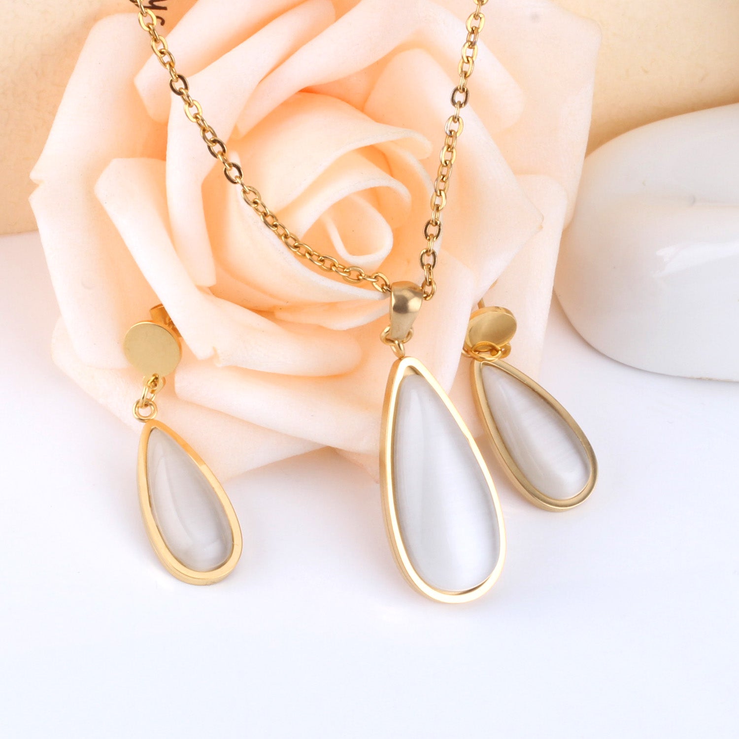Beatrice White Enamel Teardrop Set | Buy Set or Individual