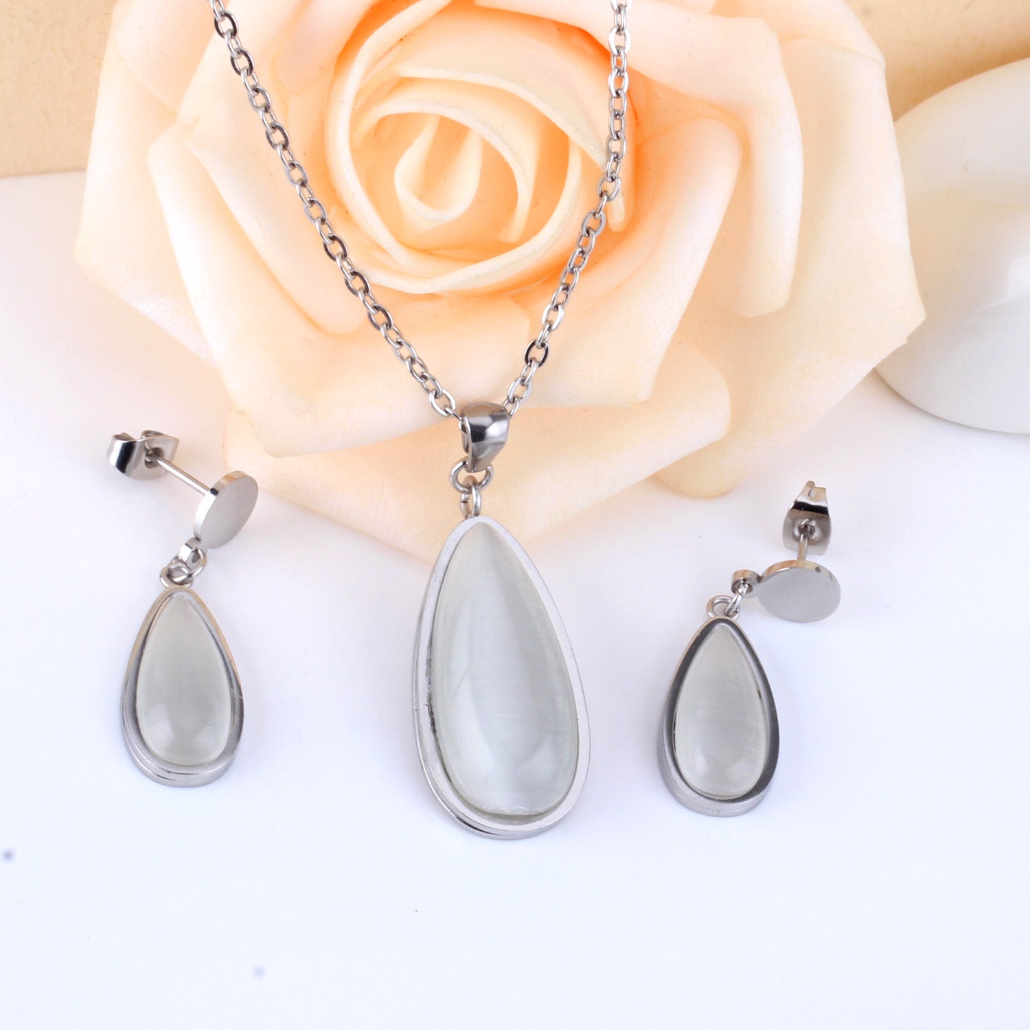 Beatrice White Enamel Teardrop Set | Buy Set or Individual