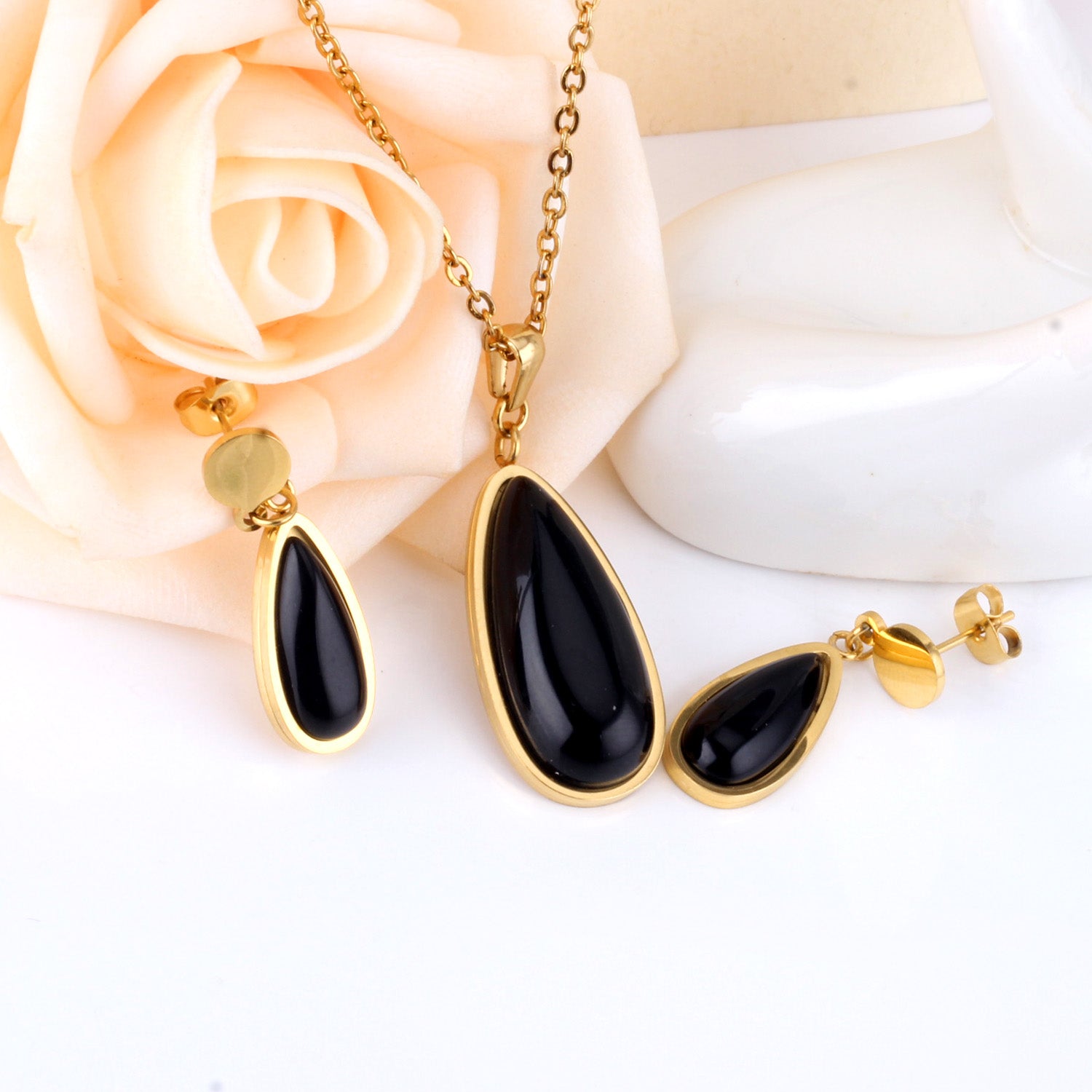Beatrice Black  Enamel Teardrop Set | Buy Set or Individual