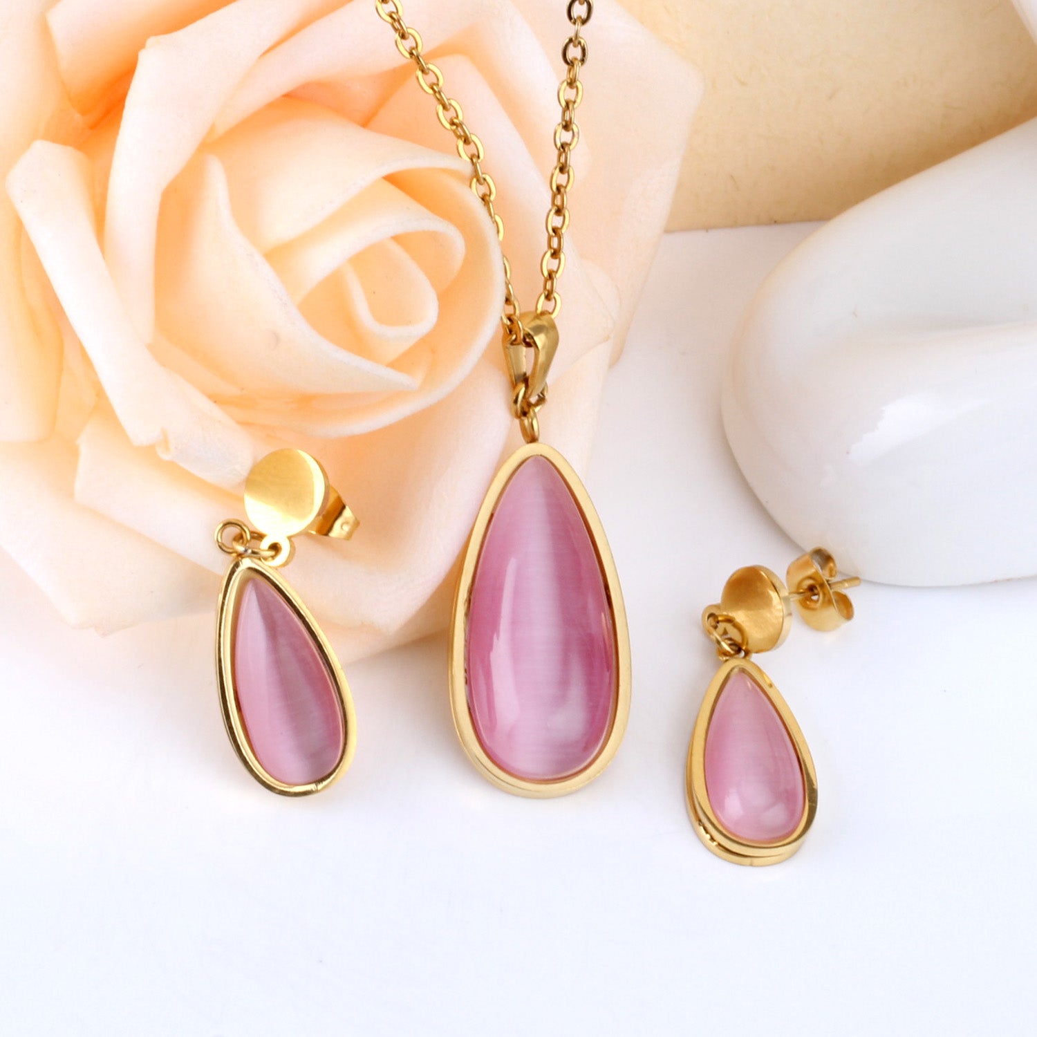 Beatrice Pink  Enamel Teardrop Set | Buy Set or Individual