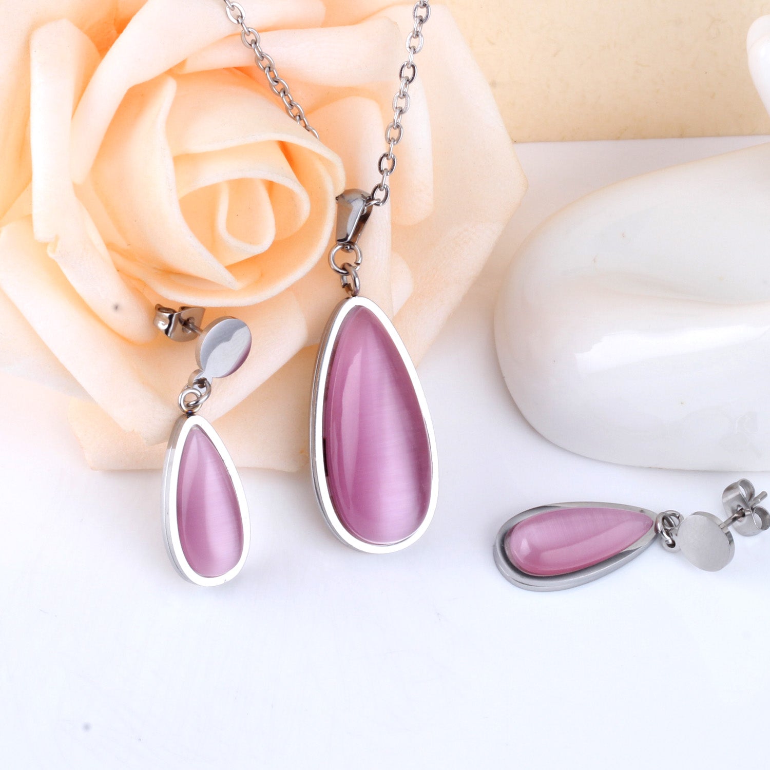 Beatrice Pink  Enamel Teardrop Set | Buy Set or Individual