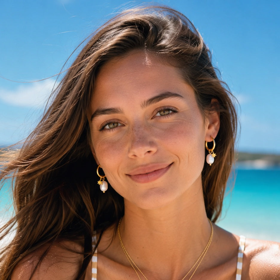 Raina Freshwater Pearl Hoops | Waterproof 18K Gold