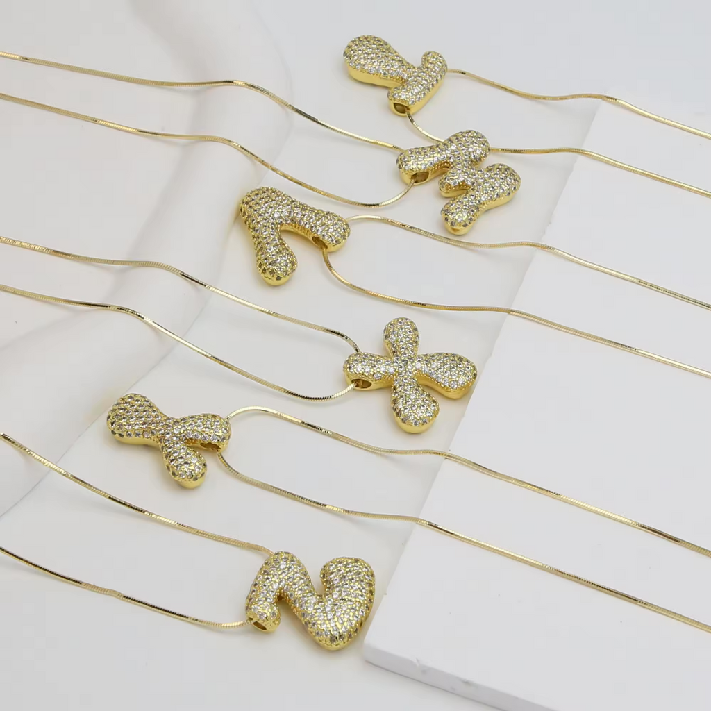 18K Gold Plated Pavé Bubble Initial Necklace- Personalised Elegance