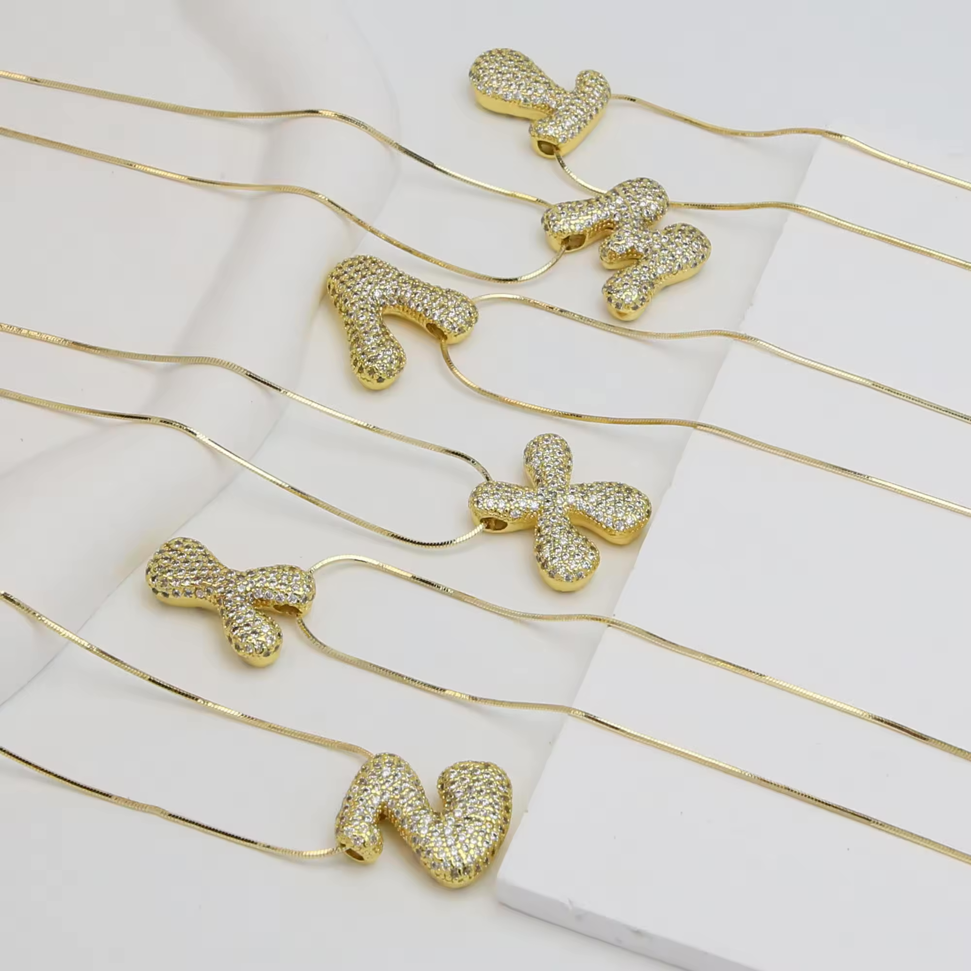 18K Gold Plated Pavé Bubble Initial Necklace- Personalised Elegance