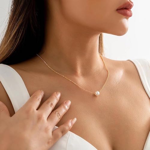 Enaya Sliding Pearl Necklace | Waterproof 18k Gold & Silver