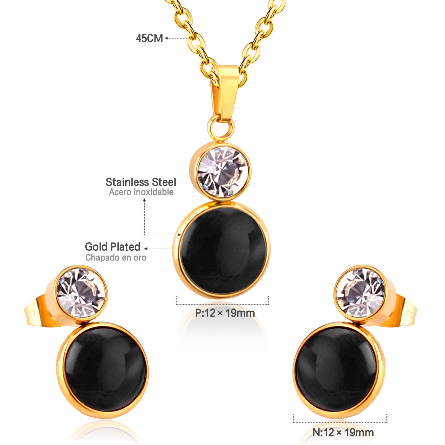Bella Round Black Enamel Set with CZ Accent | Buy Set or Individual