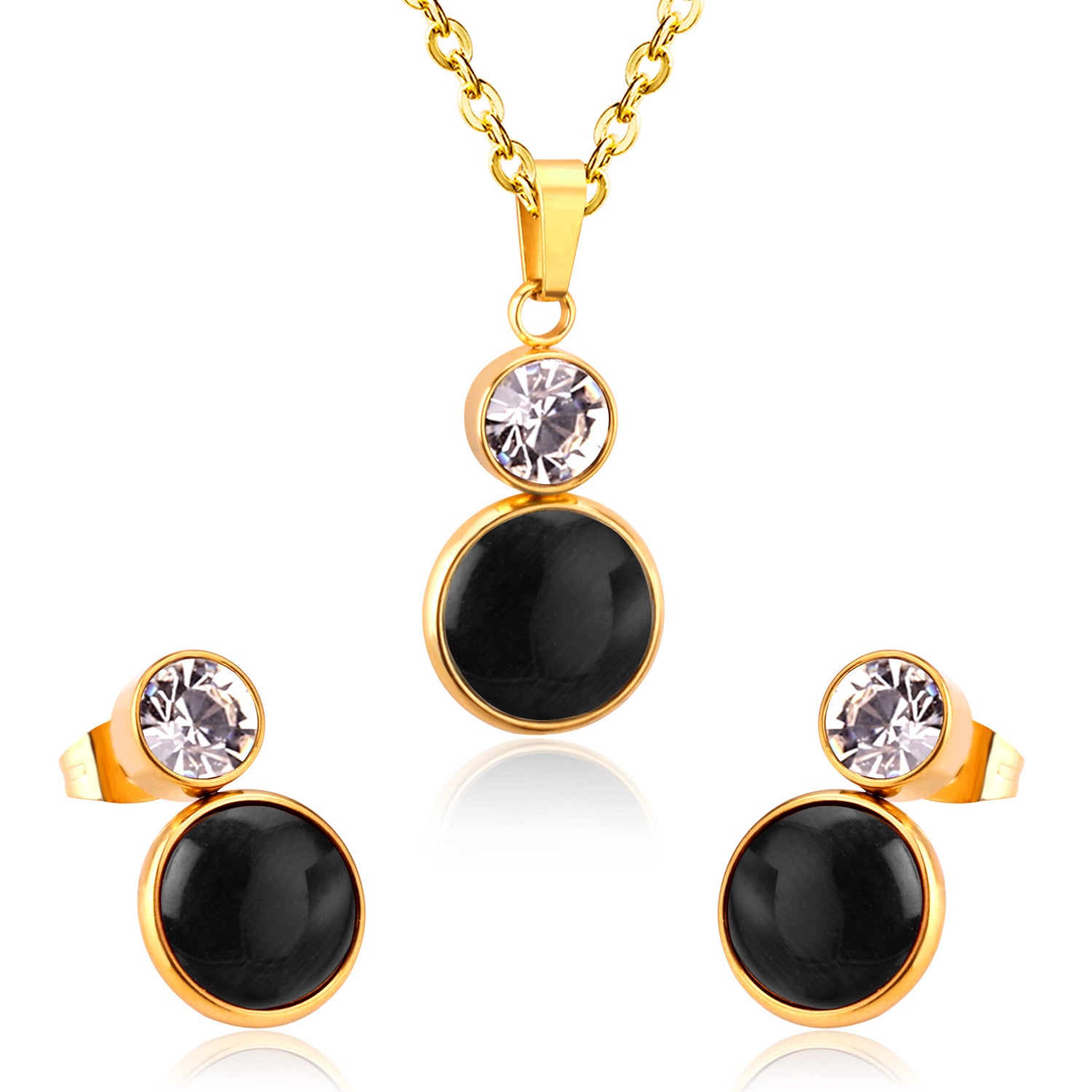 Bella Round Black Enamel Set with CZ Accent | Buy Set or Individual