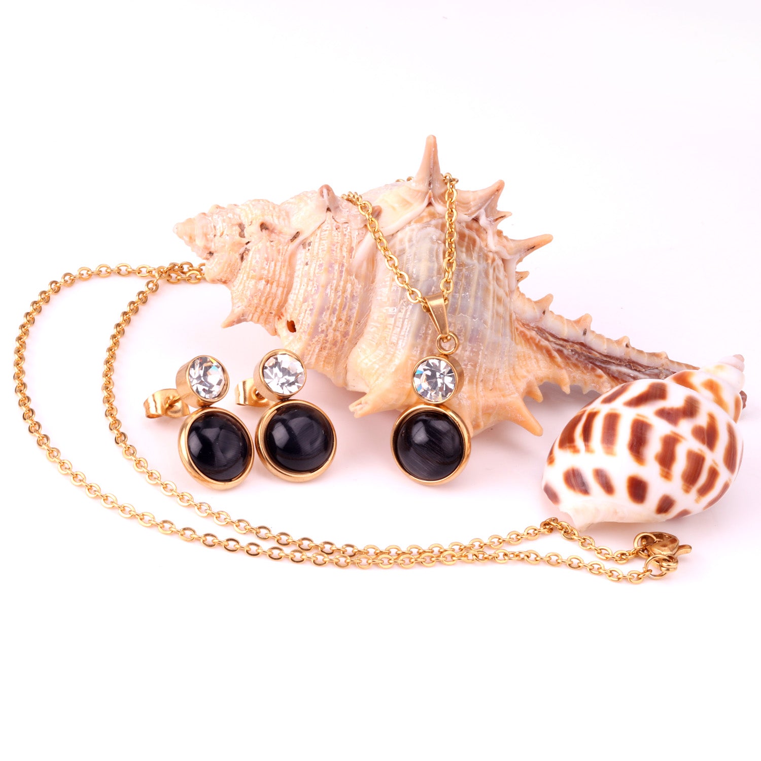 Bella Round Black Enamel Set with CZ Accent | Buy Set or Individual