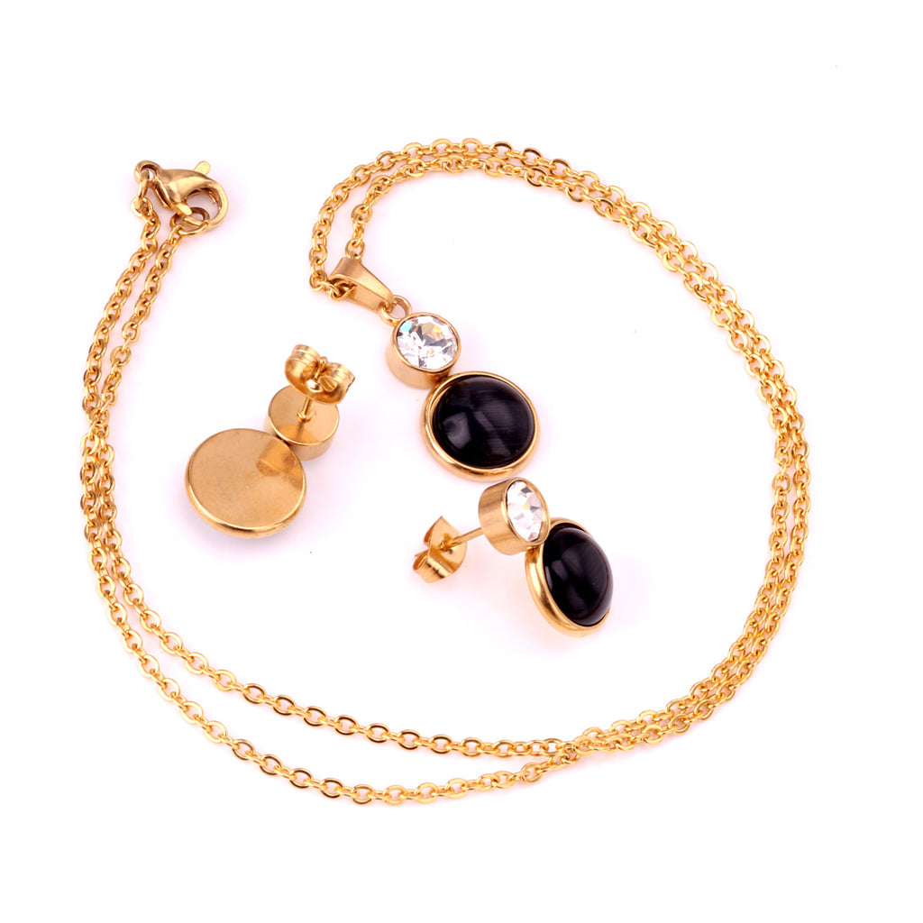 Bella Round Black Enamel Set with CZ Accent | Buy Set or Individual