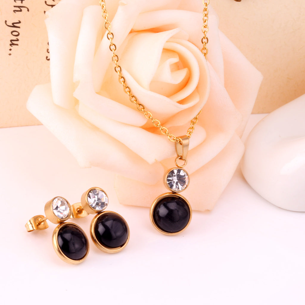 Bella Round Black Enamel Set with CZ Accent | Buy Set or Individual