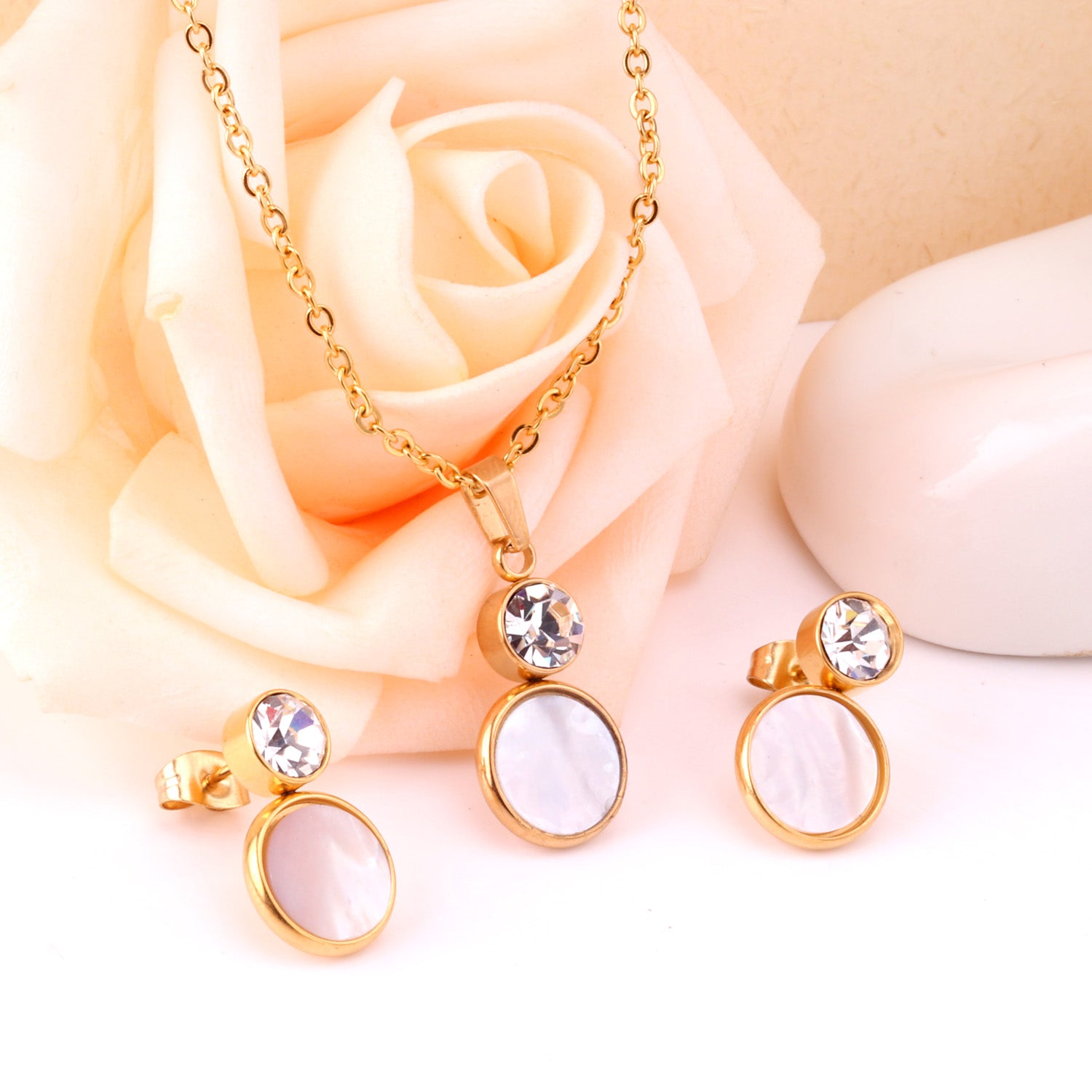 Bella Round Pink Enamel Set with CZ Accent | Buy Set or Individual