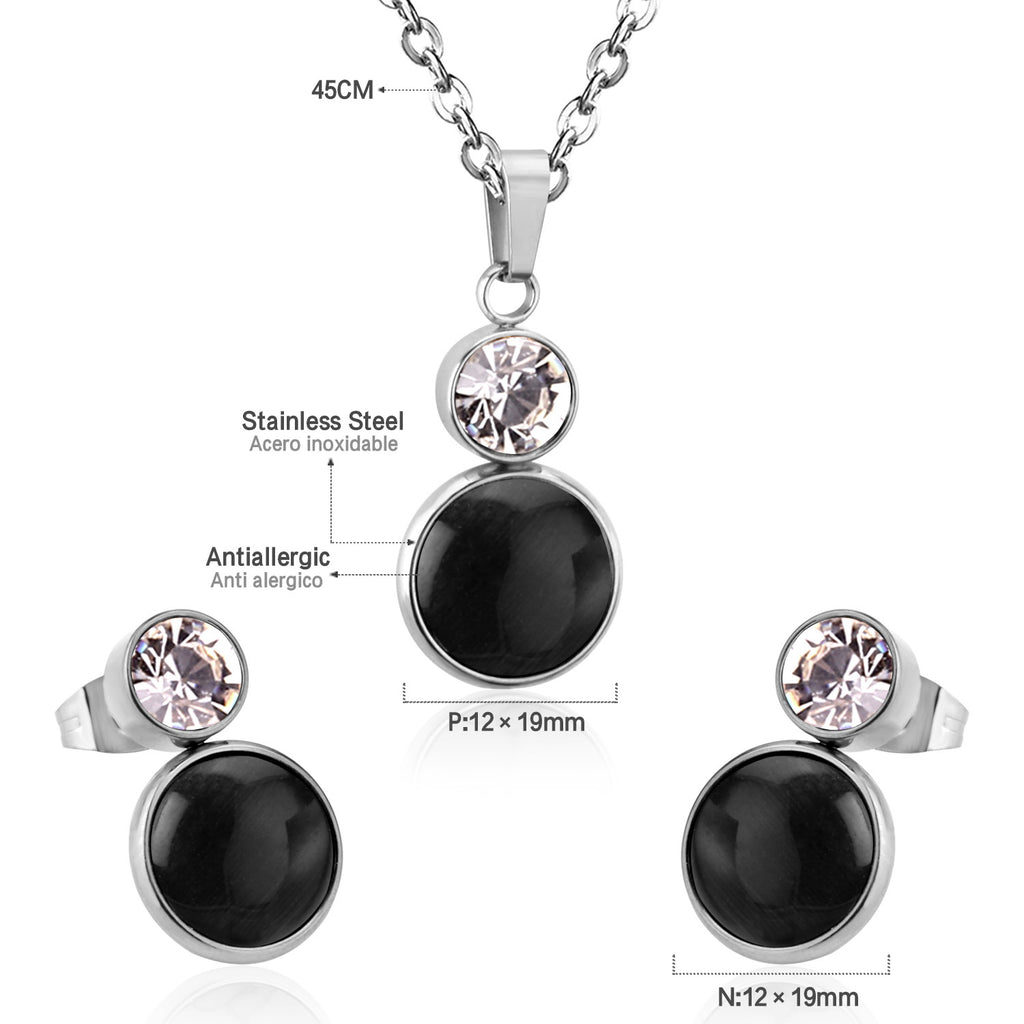 Bella Round Black Enamel Set with CZ Accent | Buy Set or Individual
