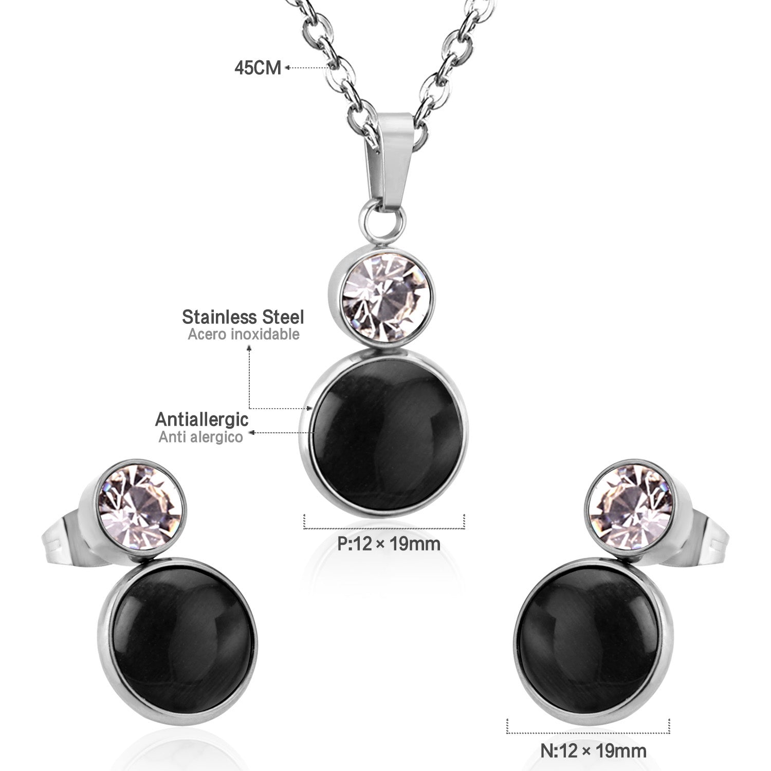 Bella Round Black Enamel Set with CZ Accent | Buy Set or Individual