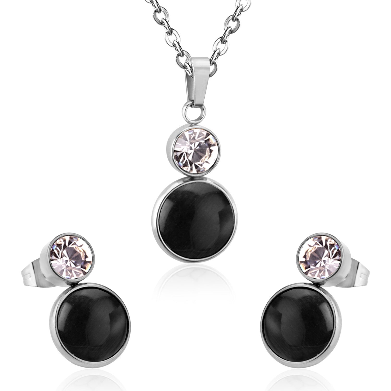 Bella Round Black Enamel Set with CZ Accent | Buy Set or Individual