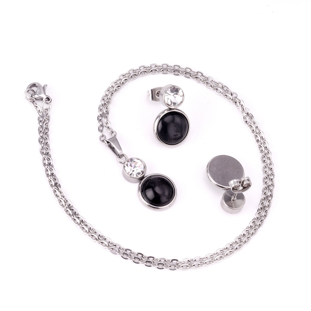 Bella Round Black Enamel Set with CZ Accent | Buy Set or Individual