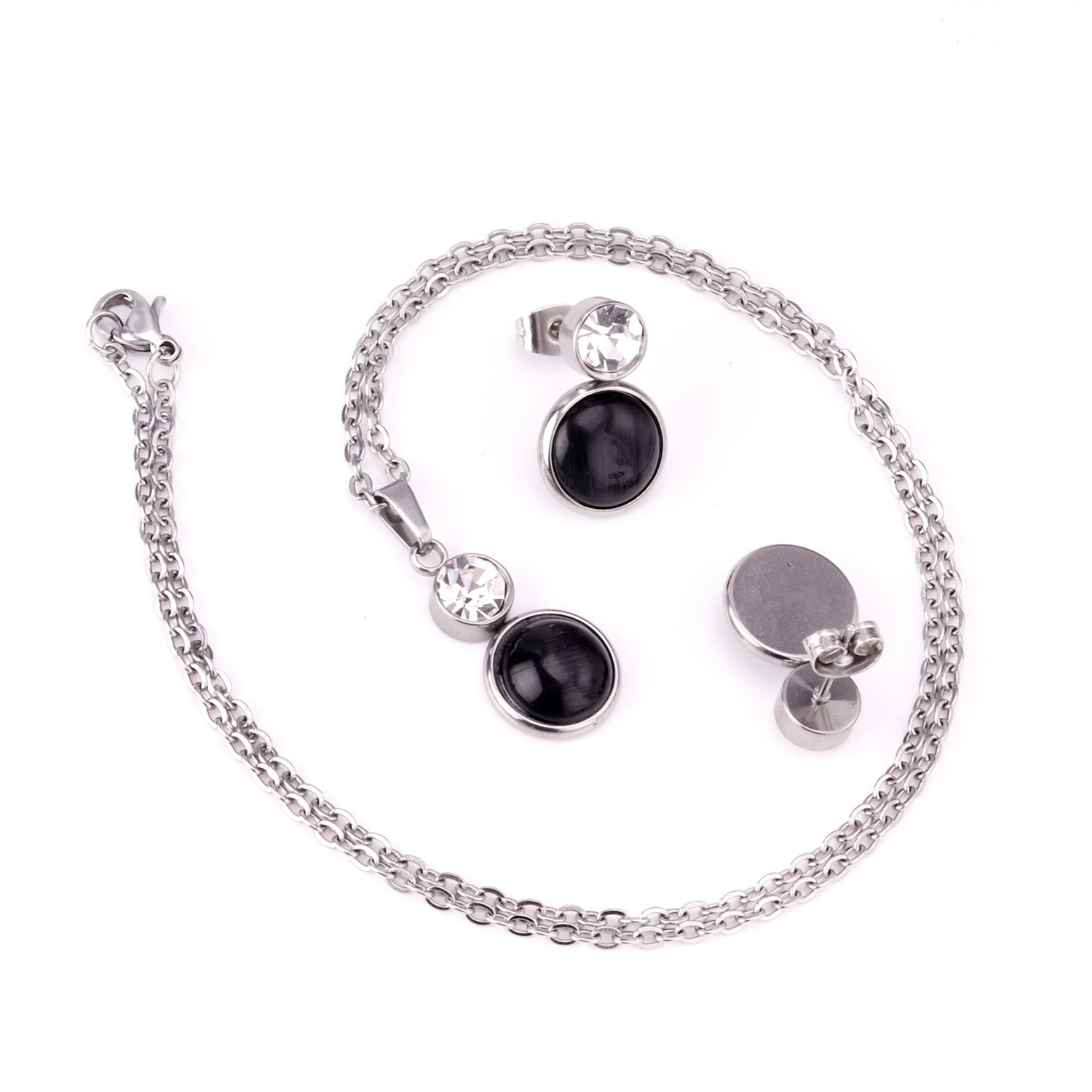 Bella Round Black Enamel Set with CZ Accent | Buy Set or Individual