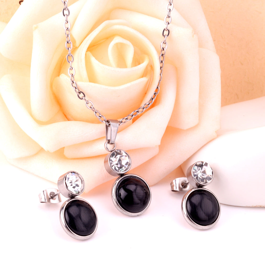Bella Round Black Enamel Set with CZ Accent | Buy Set or Individual