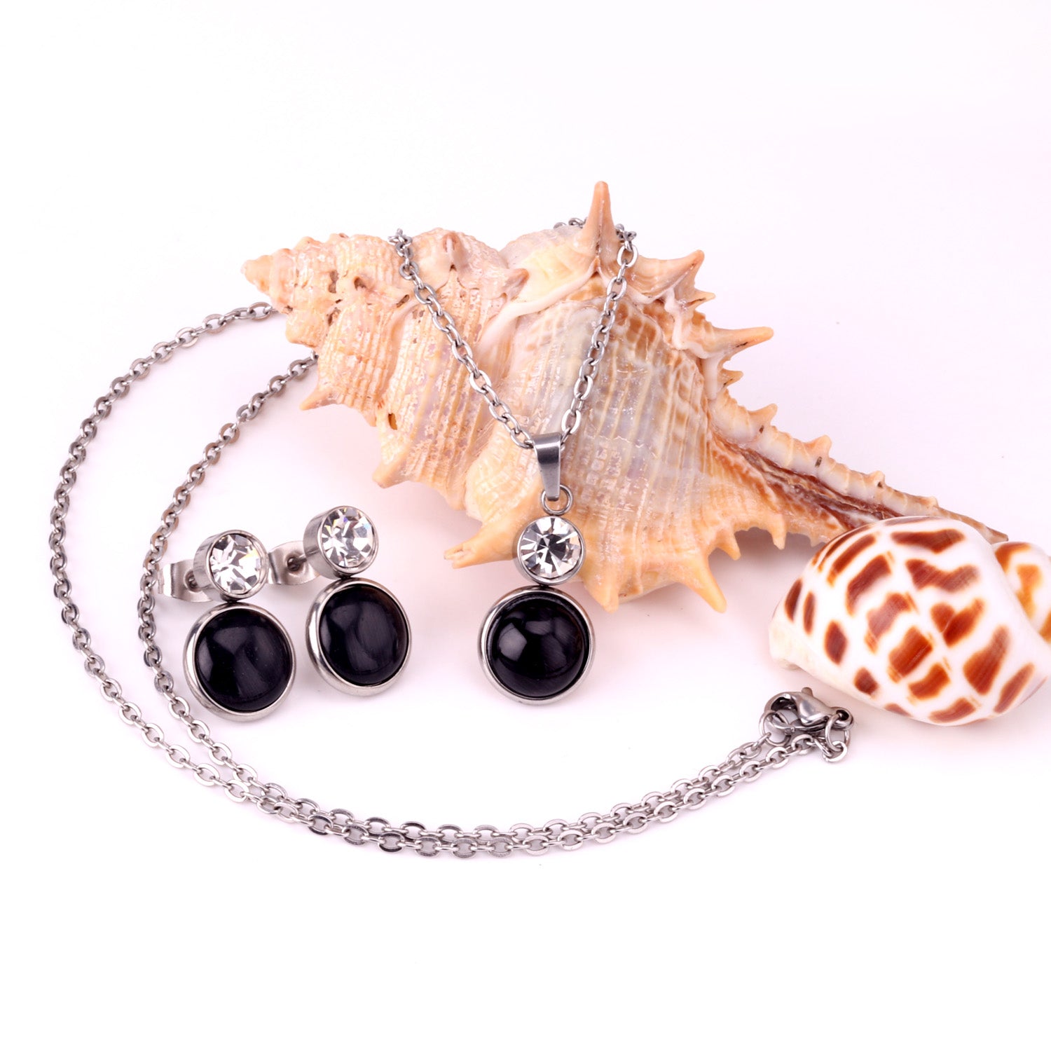 Bella Round Black Enamel Set with CZ Accent | Buy Set or Individual