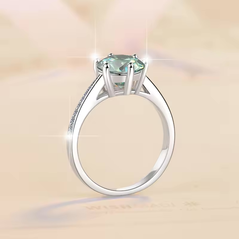 1 Carat Solitaire Green Moissanite Ring in Six Prongs Setting, Platinum Overlay Sterling Silver - Adjustable Size