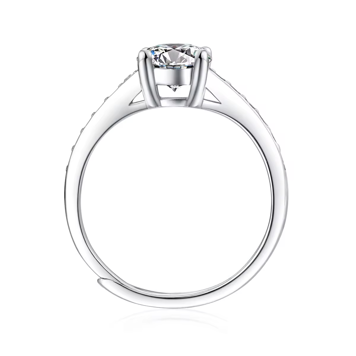 1 Carat Solitaire Moissanite Ring with Pavé Side Stones, Platinum Overlay Sterling Silver - Adjustable Size