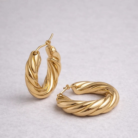 Leda Twisted	Hoops | Waterproof 18K Gold