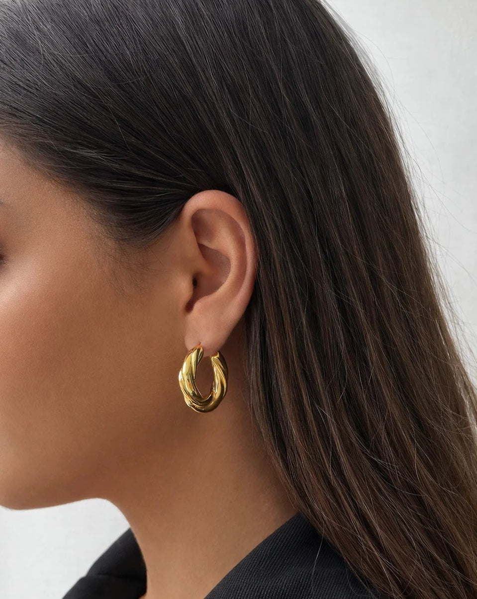 Leda Twisted	Hoops | Waterproof 18K Gold