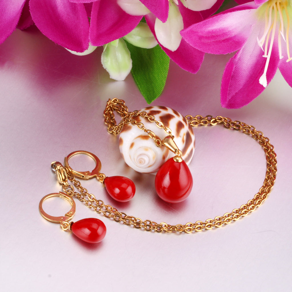 Belle Red Pearl Drop Set | Buy Set or Individual