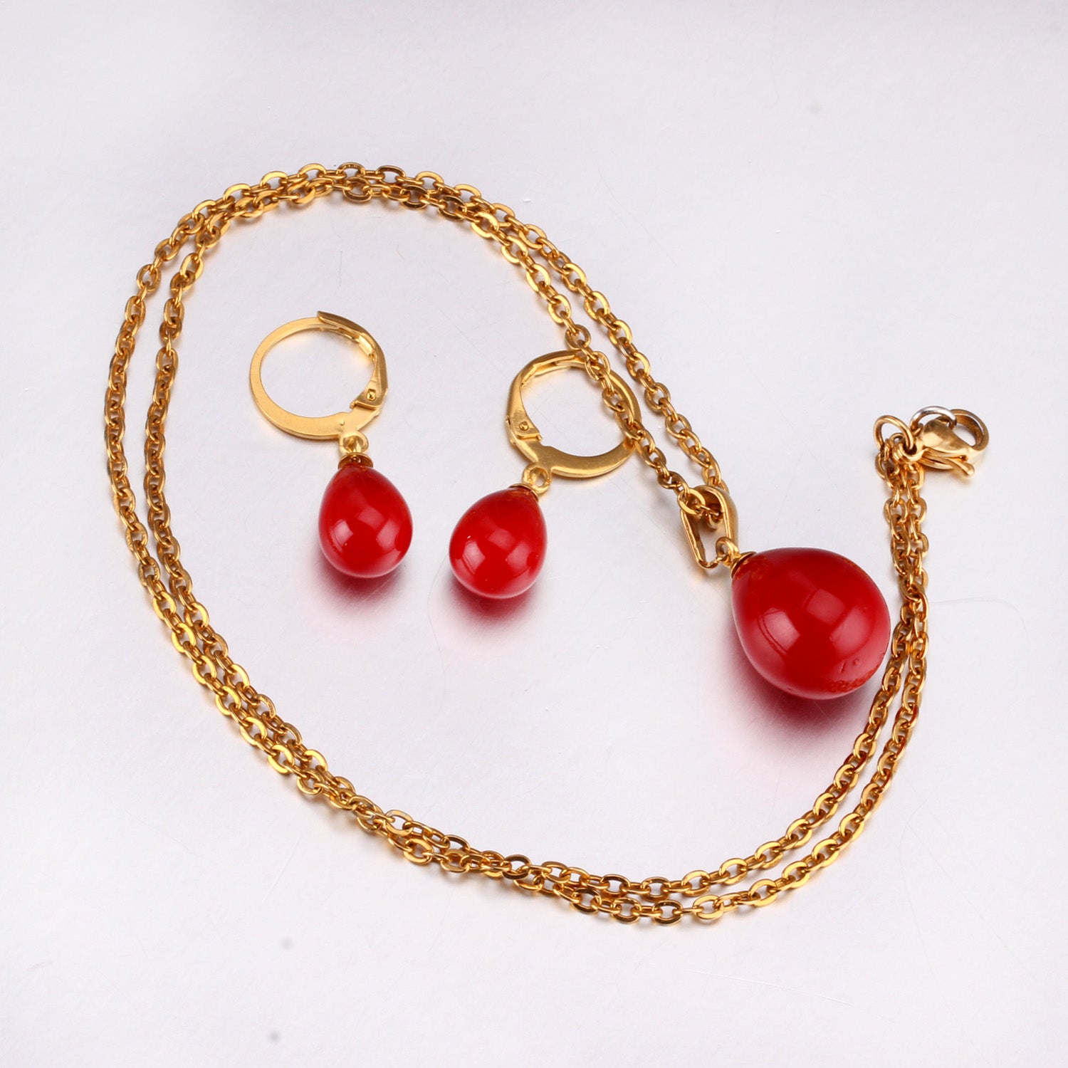 Belle Red Pearl Drop Set | Buy Set or Individual