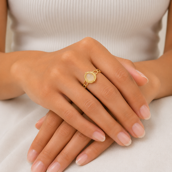 Shea Pink Opal Resizable Ring | Waterproof 18K Gold