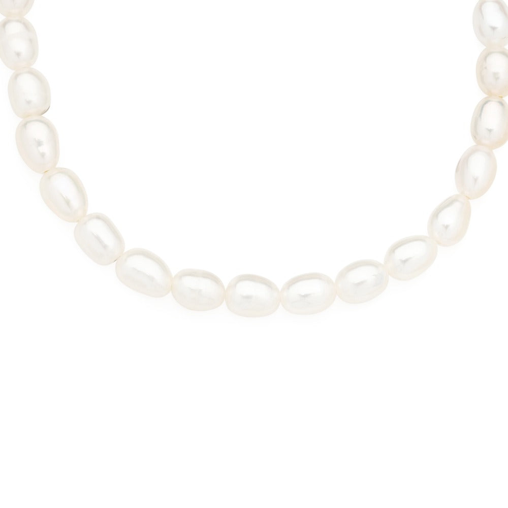 Viejo 925 Sterling Silver AAA Freshwater 9mm Rice Pearls Necklace- 45cm Length