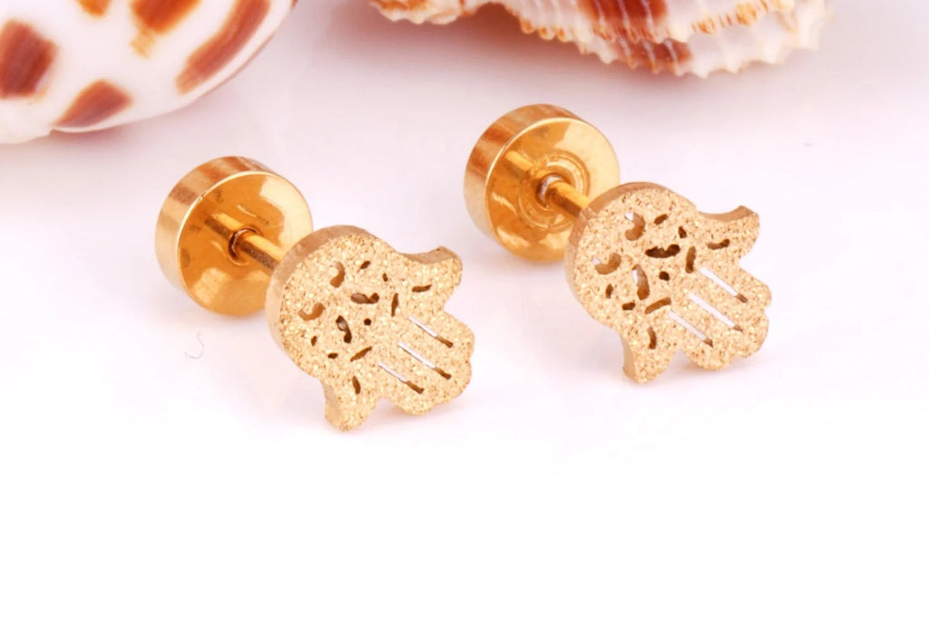 Cora Hamsa Hand Flat Back Studs -Gold