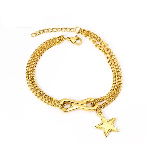 Eena Double Chain Star Charm Bracelet | Waterproof 18K Gold