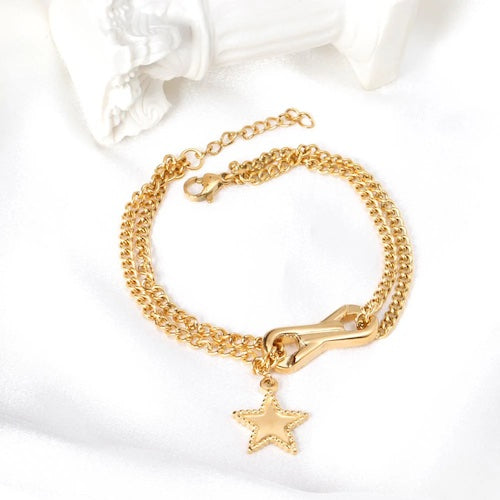 Eena Double Chain Star Charm Bracelet | Waterproof 18K Gold