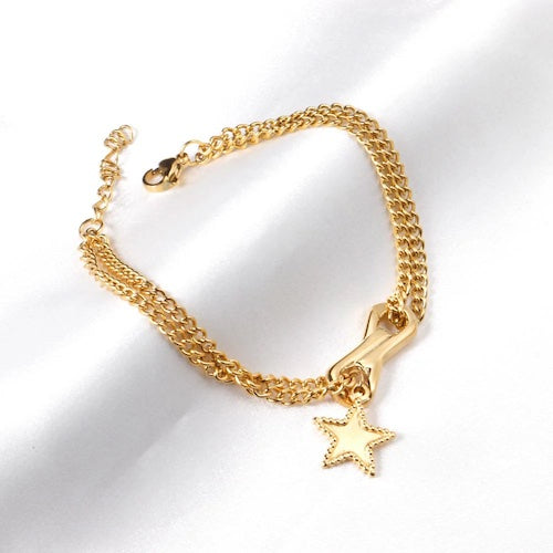Eena Double Chain Star Charm Bracelet | Waterproof 18K Gold