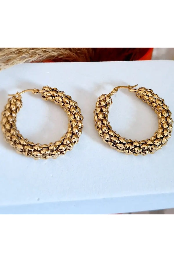 Noemia Textured Hoops | Waterproof 18K Gold