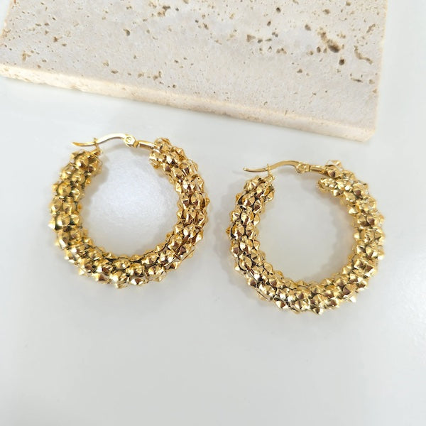 Noemia Textured Hoops | Waterproof 18K Gold