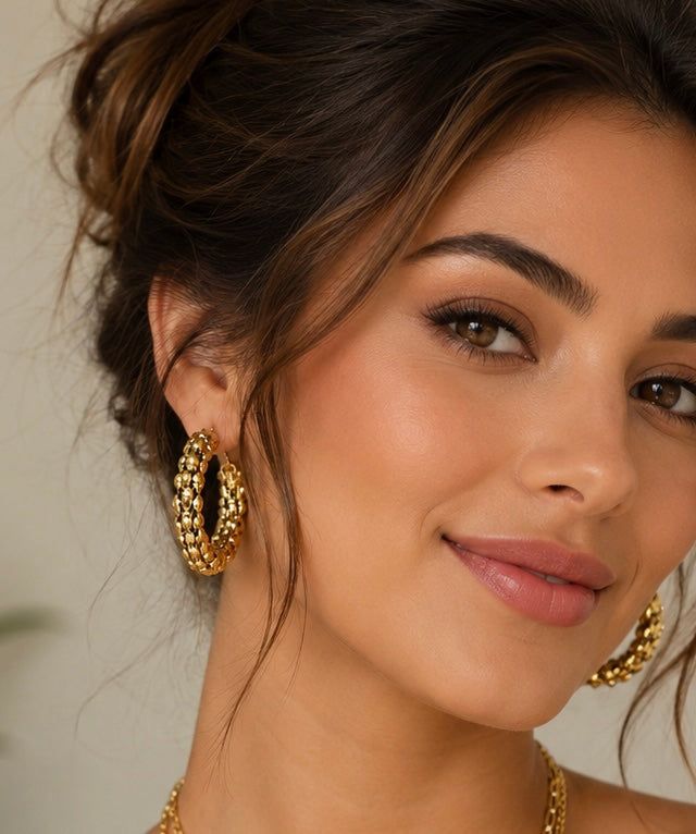 Noemia Textured Hoops | Waterproof 18K Gold