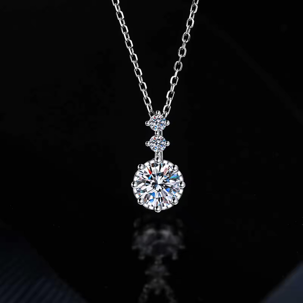 Timeless Elegance 1 Carat Solitaire Drop Moissanite Pendant with Chain in Platinum Overlay Sterling Silver, GRA Certified