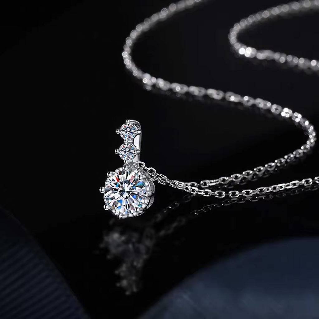 Timeless Elegance 1 Carat Solitaire Drop Moissanite Pendant with Chain in Platinum Overlay Sterling Silver, GRA Certified