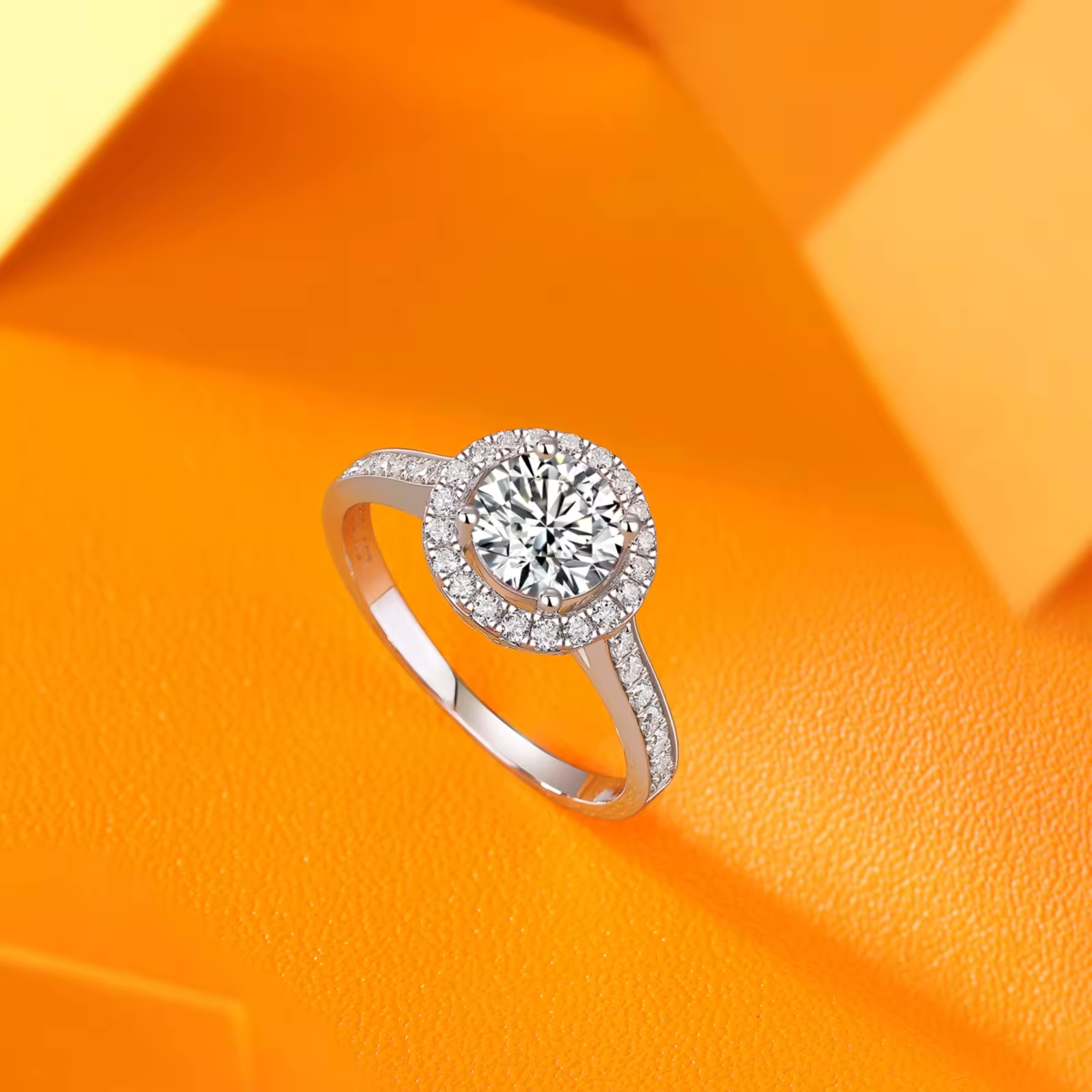 1 Carat Solitaire Moissanite Halo Ring with Pavé Side Stones, Platinum Overlay Sterling Silver - Adjustable Size