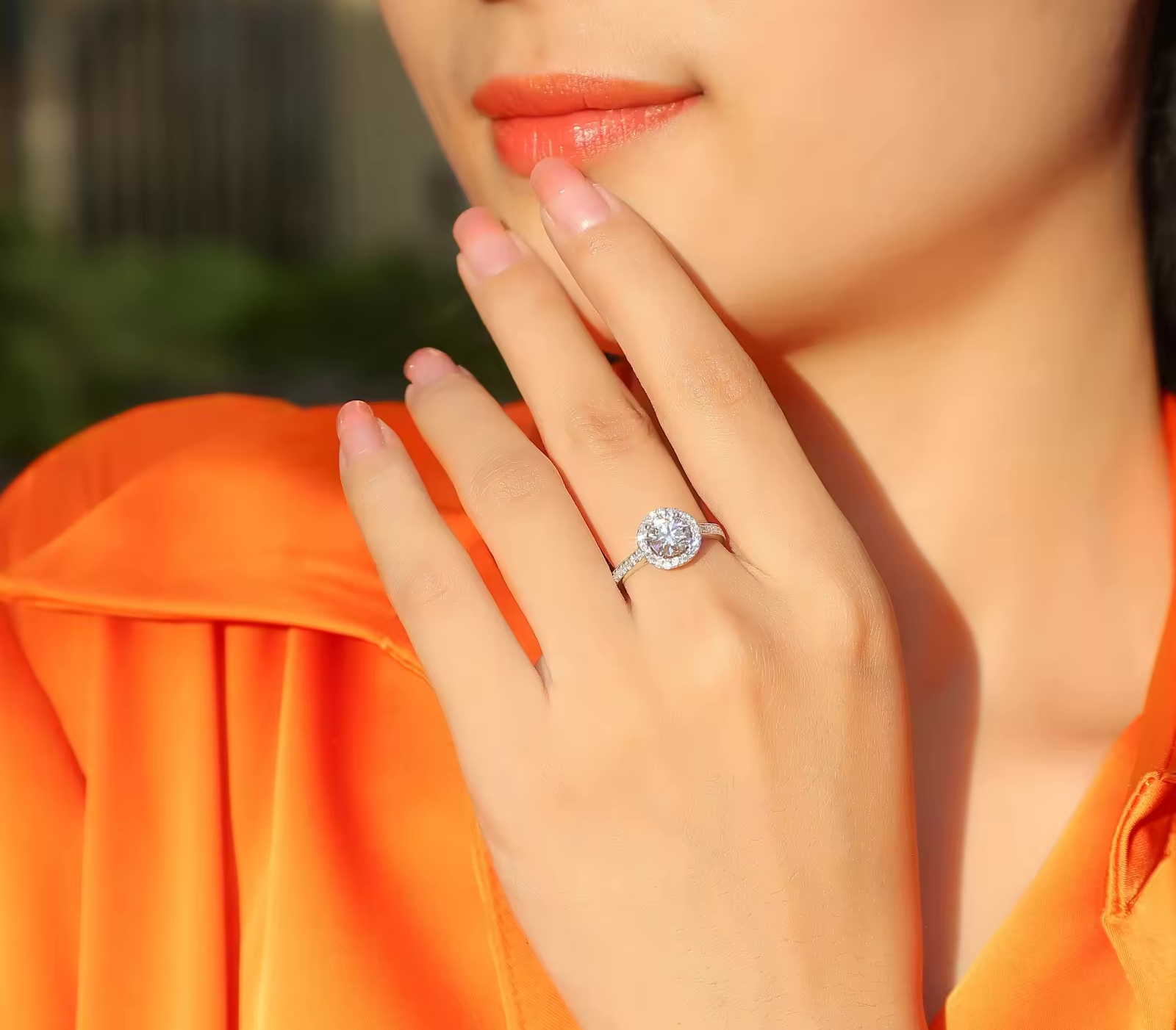 1 Carat Solitaire Moissanite Halo Ring with Pavé Side Stones, Platinum Overlay Sterling Silver - Adjustable Size