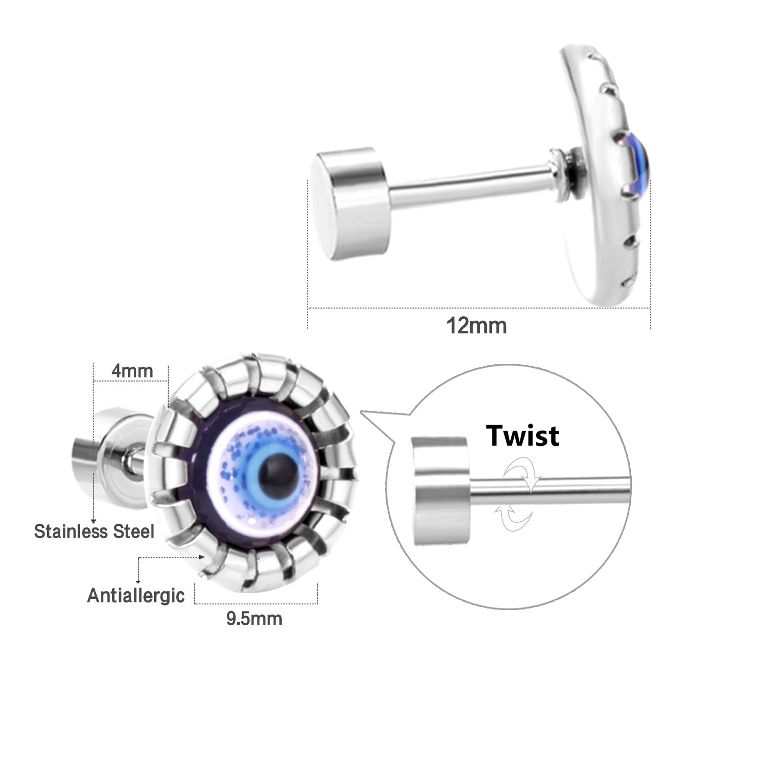 Dalila Blue Evil Eye Flat Back Studs